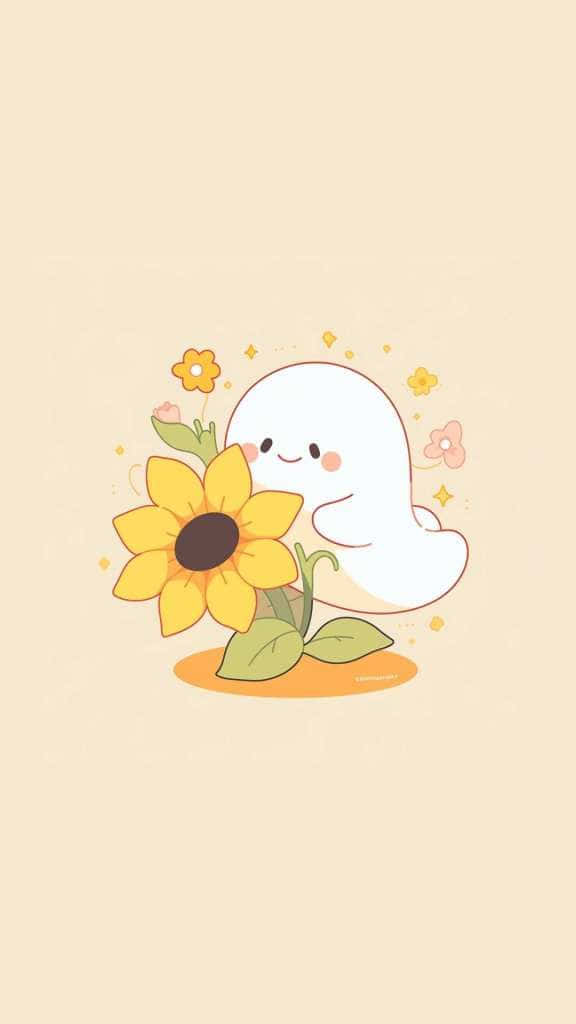 cute ghost, sunflower, white ghost, SD Phone Wallpaper