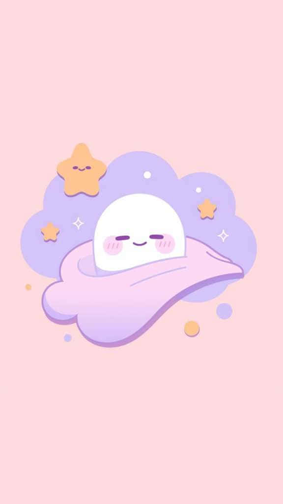 cute spooky ghostin clouds, white ghost, rosy cheeks, SD Phone Wallpaper