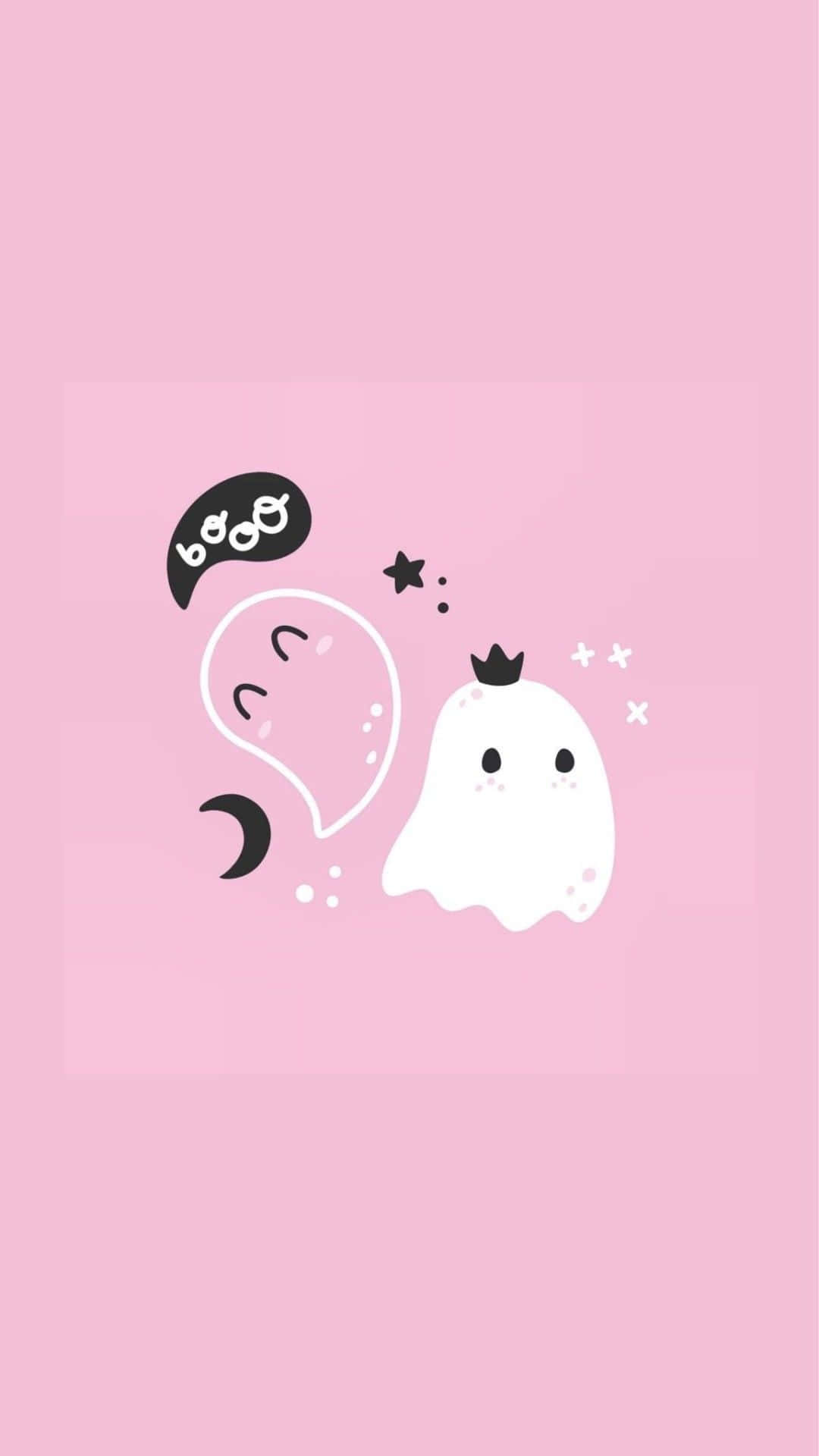 cute ghost, speech bubble, pink background, Full HD Phone Wallpaper