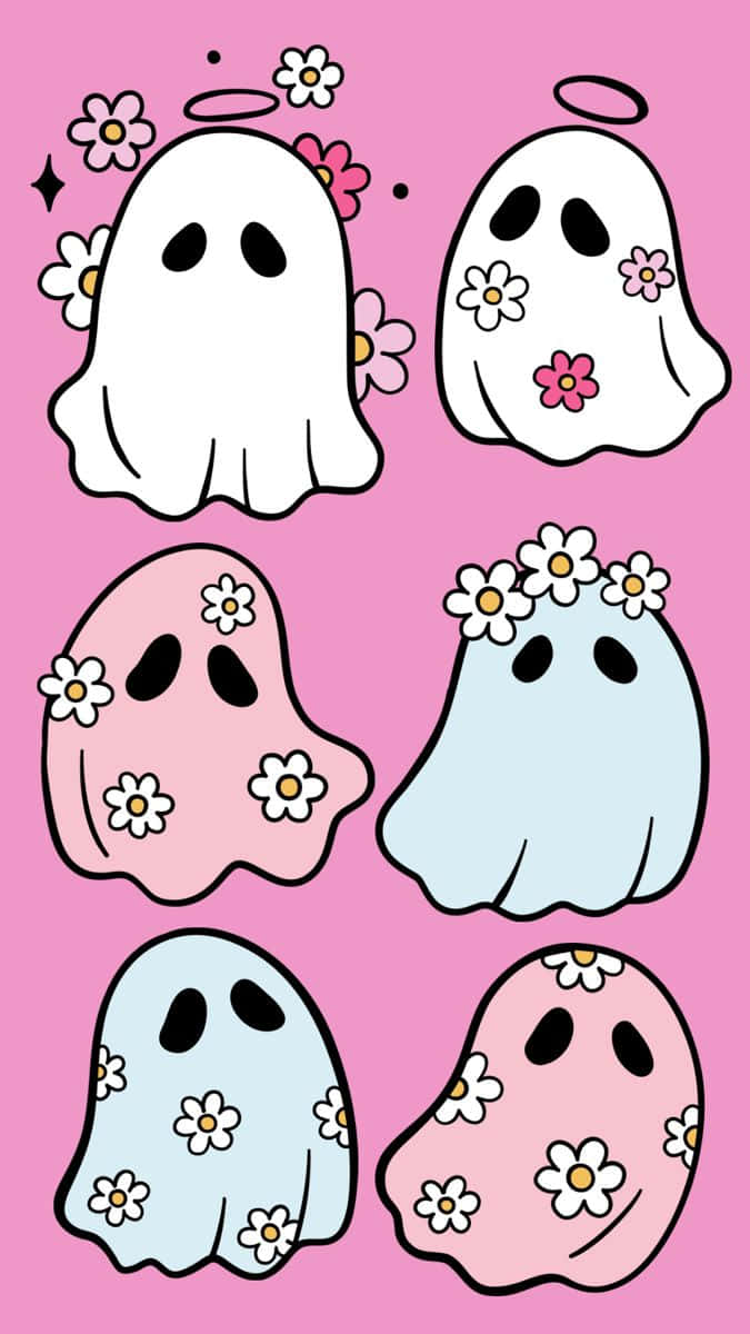floral ghost pattern, cute spooky, pink and blue, SD Phone Wallpaper