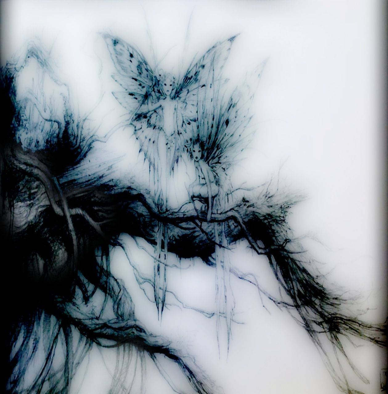 Fairy Grunge Scary Sprites, ghostly blue, white ink drawing, HD Phone Wallpaper