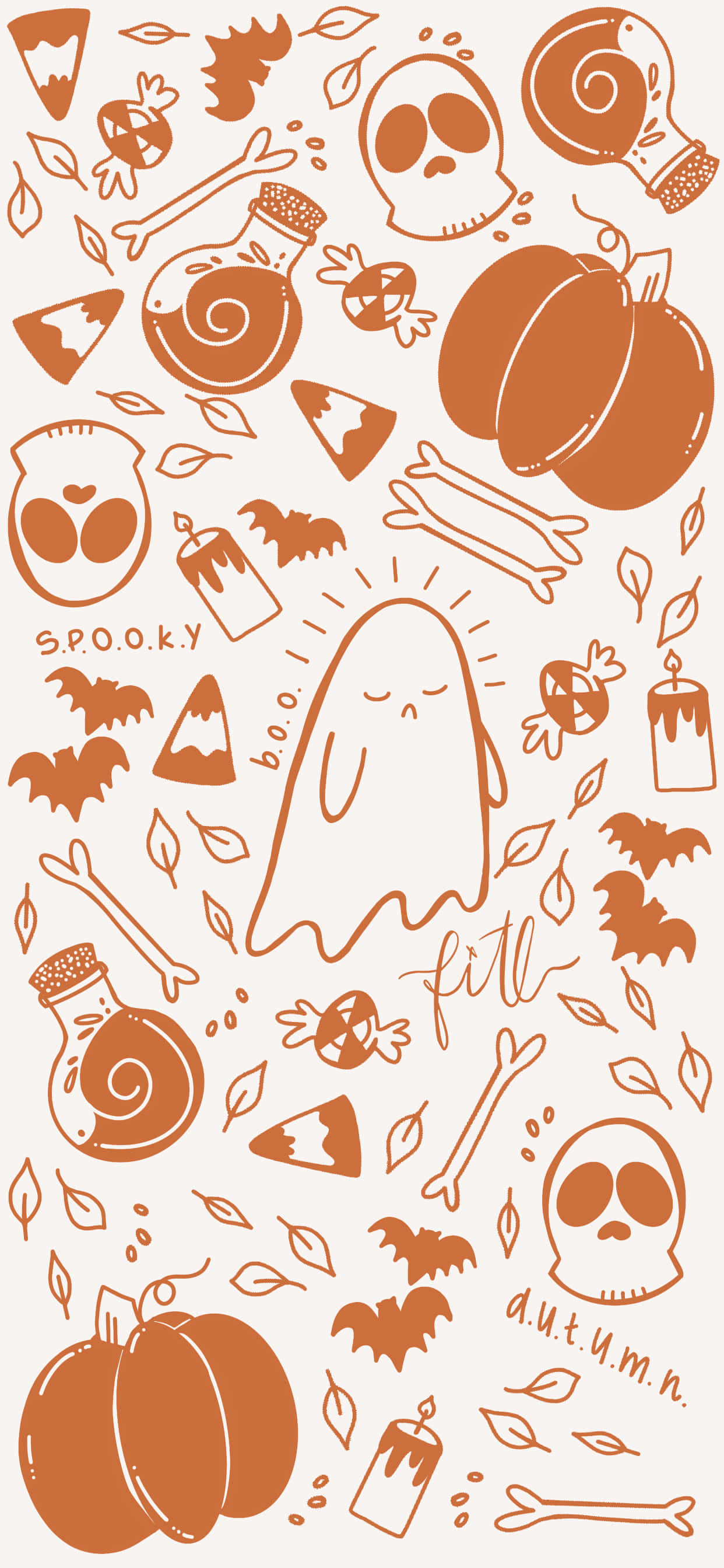 cute ghost, Halloween wallpaper, orange ghosts, 2K Phone Wallpaper