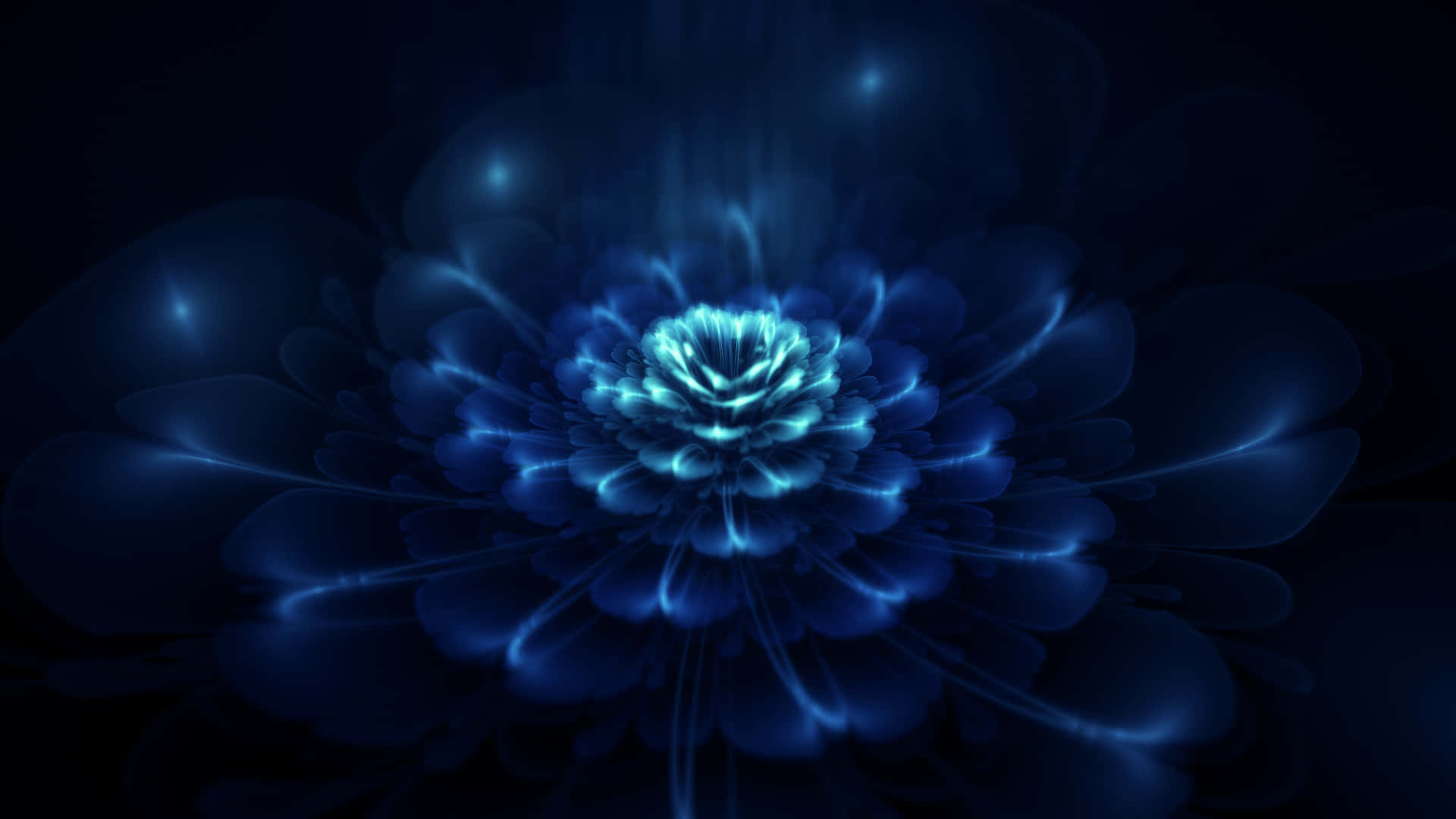 blue fractal flower, glowing blue, dark background, Full HD Desktop Wallpaper