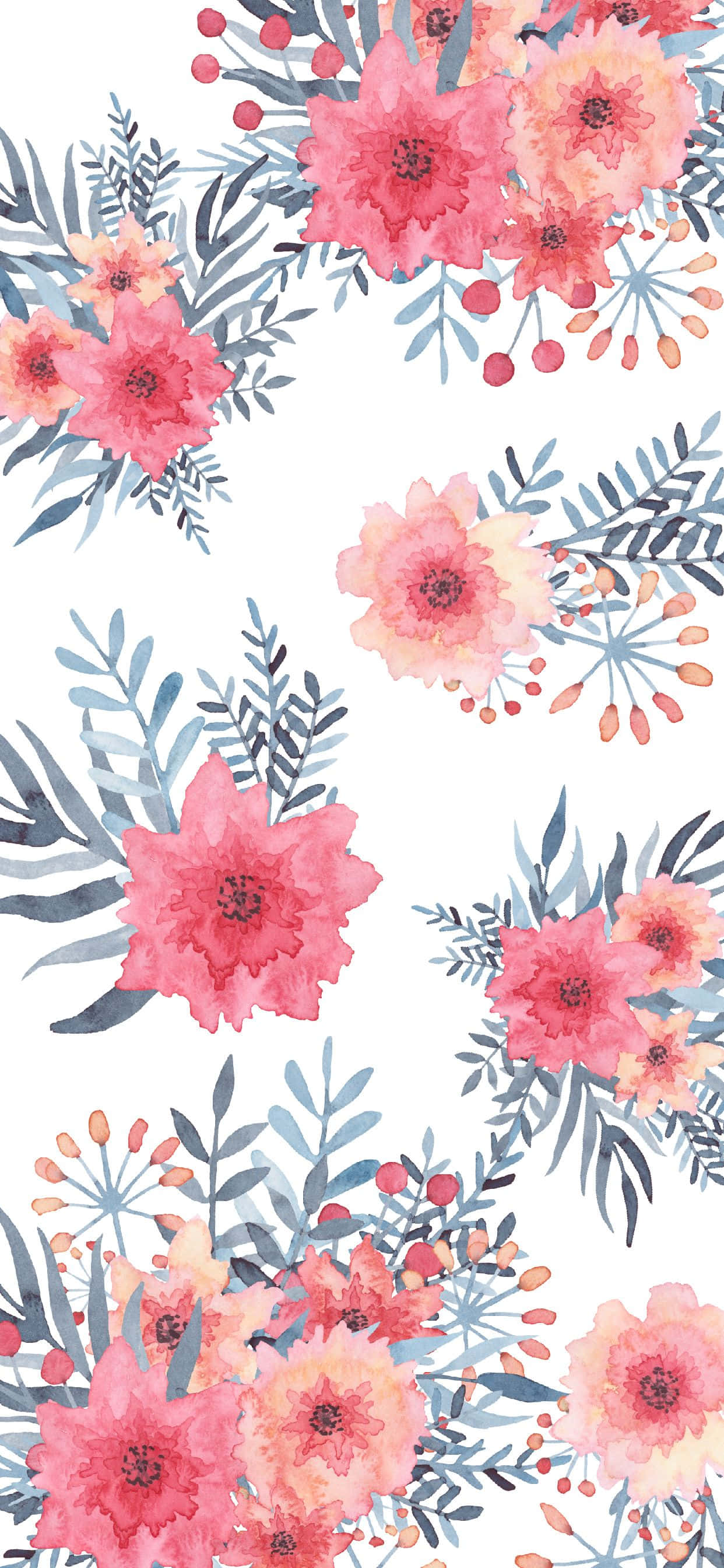 cute spring iphone, coral pink, teal blue, 2K Phone Wallpaper