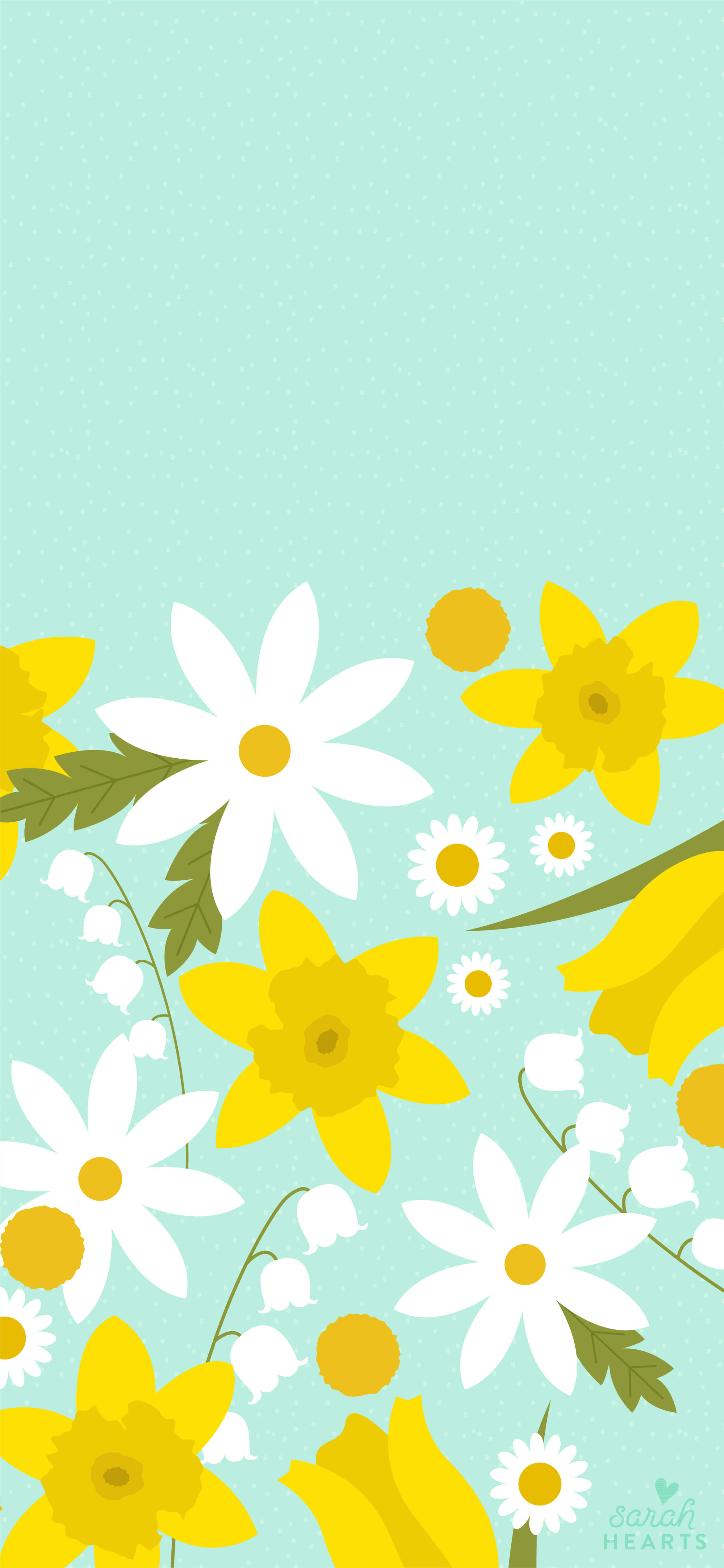 yellow daffodils, white daisies, lily of the valley, 4K Phone Wallpaper
