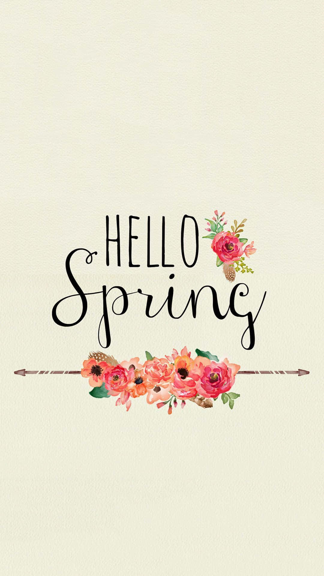 Hello Spring, watercolor floral design, pink orange blossoms, Full HD Phone Wallpaper
