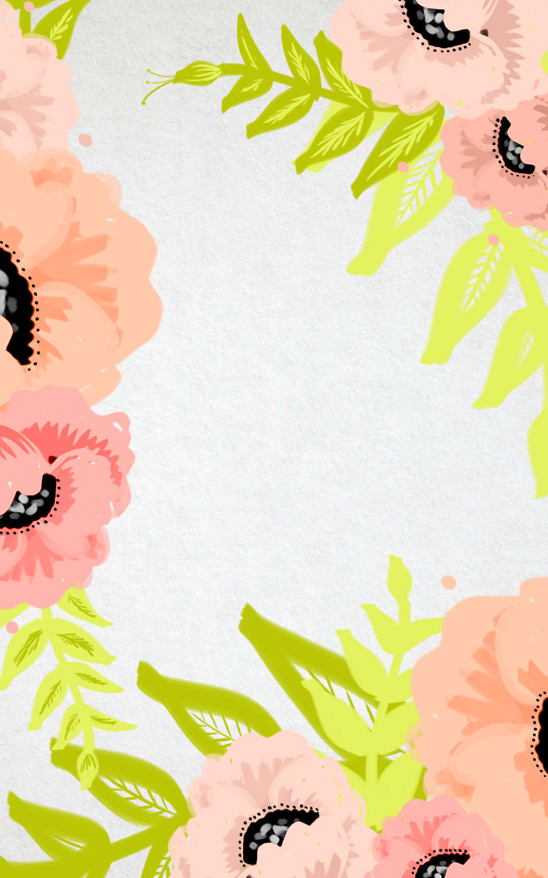 Cute Spring Flowers Art iPhone, peach flowers, lime green leaves, HD Phone Wallpaper