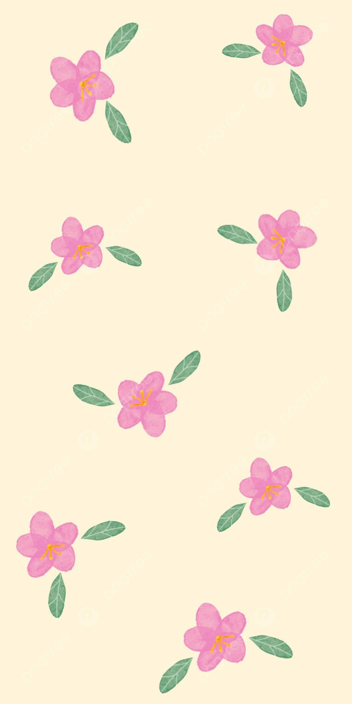 pink flowers, green leaves, beige background, Full HD Phone Wallpaper