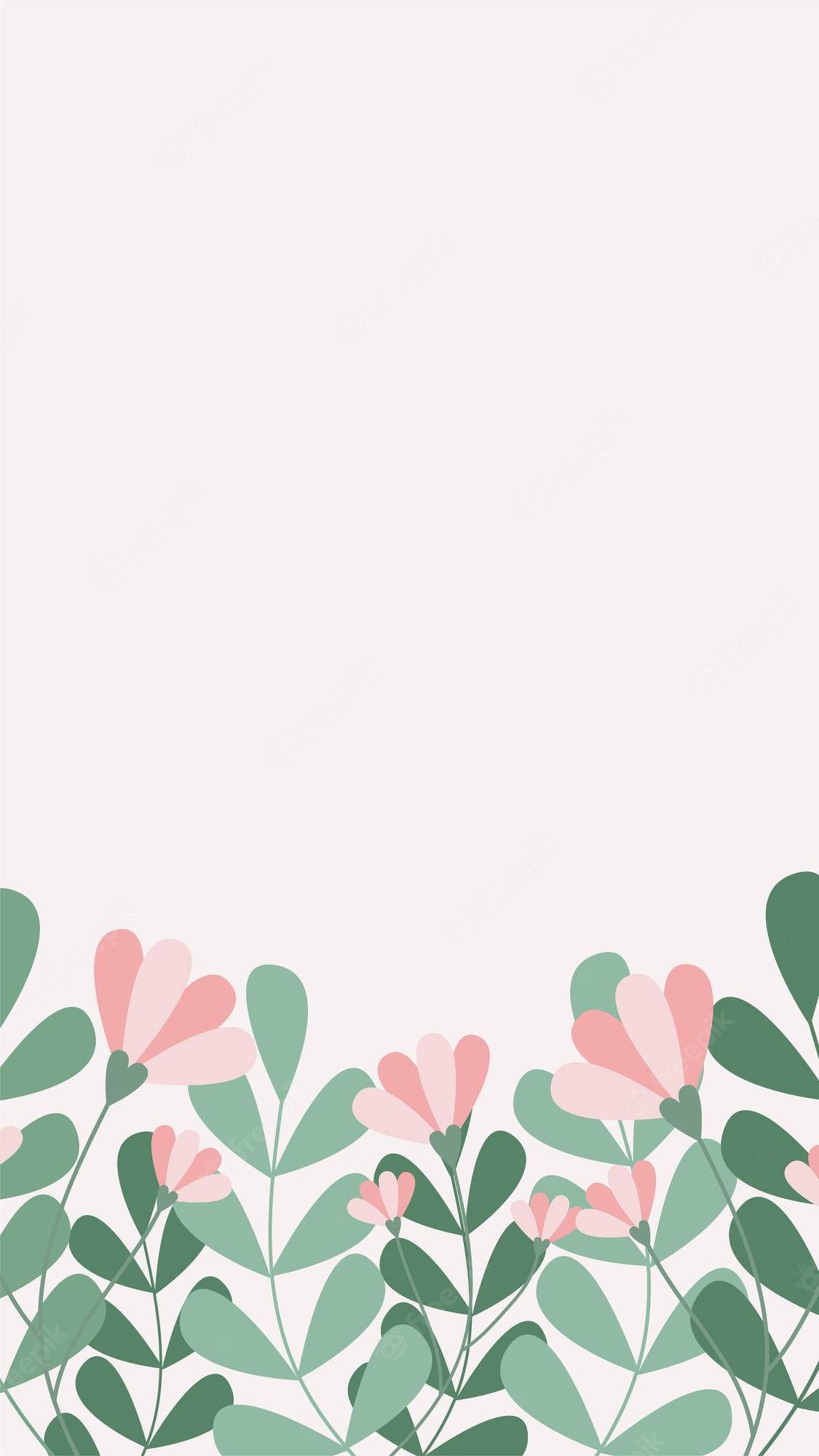 Cute Spring Phone, soft pink flowers, green leaves, Full HD Phone Wallpaper