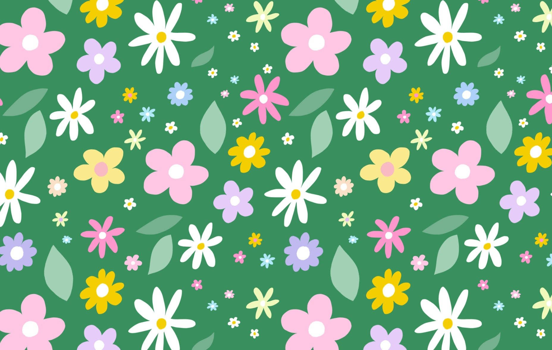 pastel flowers, leaves, deep green background, HD Desktop Wallpaper