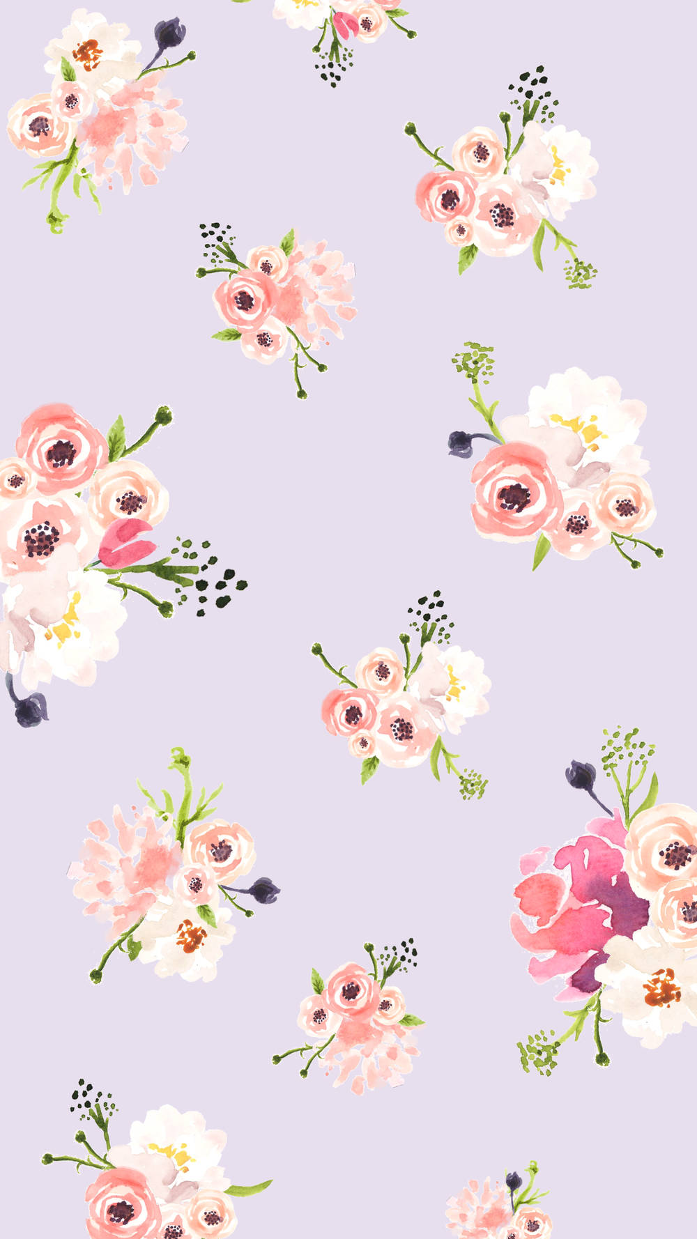 lavender background, soft watercolor floral clusters, pink, HD Phone Wallpaper