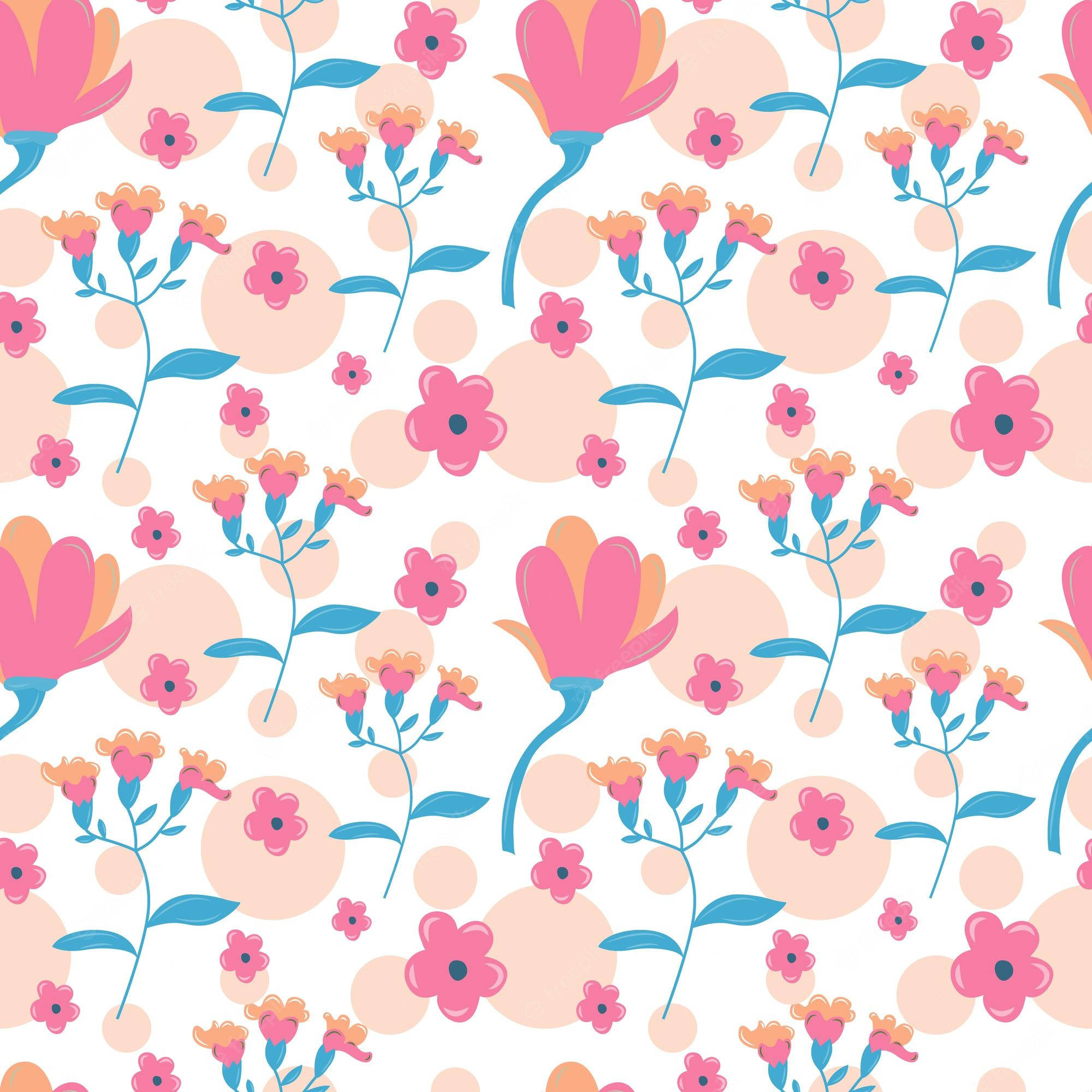 pink flowers, orange flowers, blue stems, Full HD Desktop Wallpaper