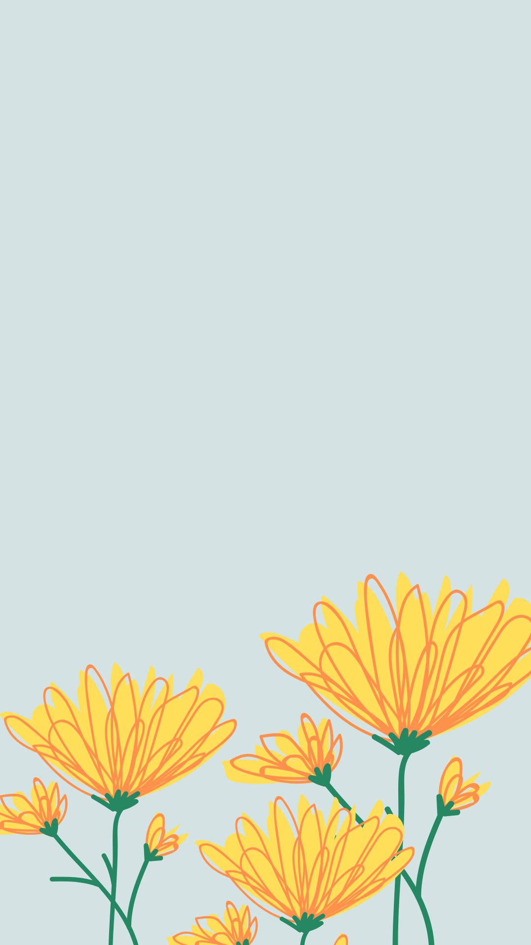 yellow flowers, soft blue background, minimalist illustration, Full HD Phone Wallpaper