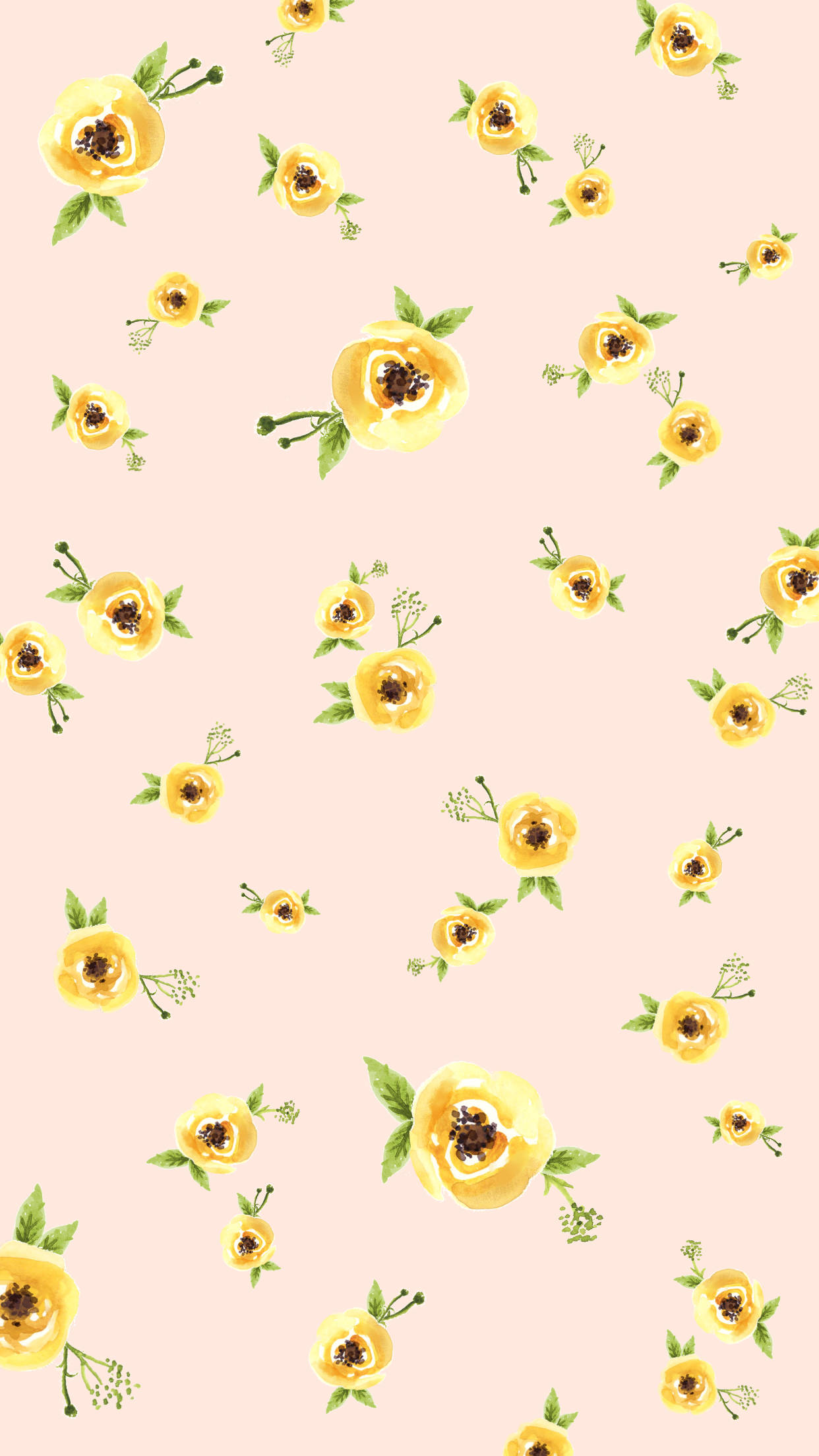yellow buttercup flowers, green leaves, soft peach background, Full HD Phone Wallpaper