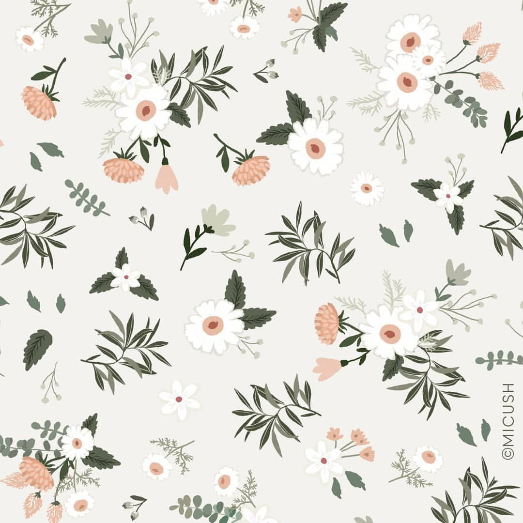 cute spring bloom pattern, white daisies, peach blooms, SD Desktop Wallpaper