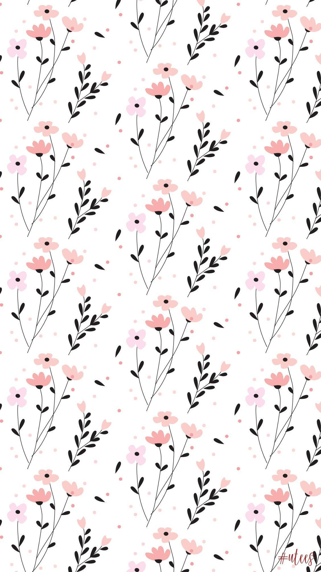 pink flowers, black stems, white background, Full HD Phone Wallpaper