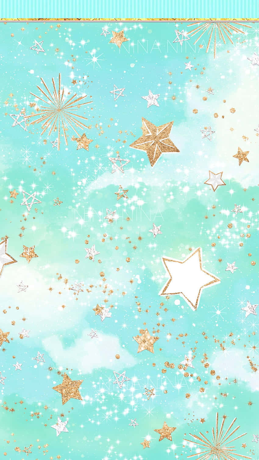 dazzling gold, cute stars, turquoise sky, HD Phone Wallpaper