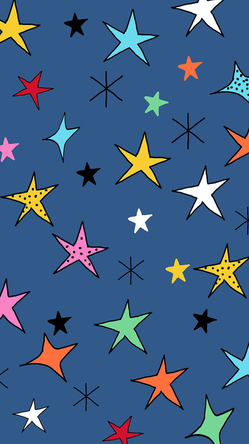 colorful cute stars, multicolored stars, black asterisks, HD Phone Wallpaper