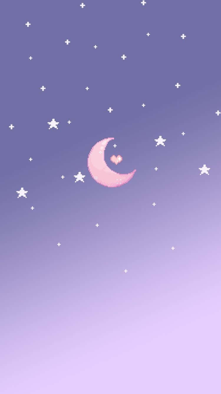 purple crescent moon, heart, gradient purple sky, HD Phone Wallpaper