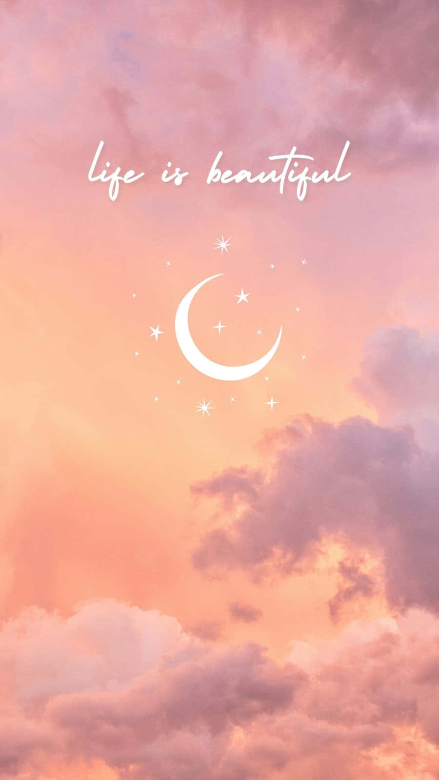 pastel pink and orange sky, white crescent moon, stars, HD Phone Wallpaper