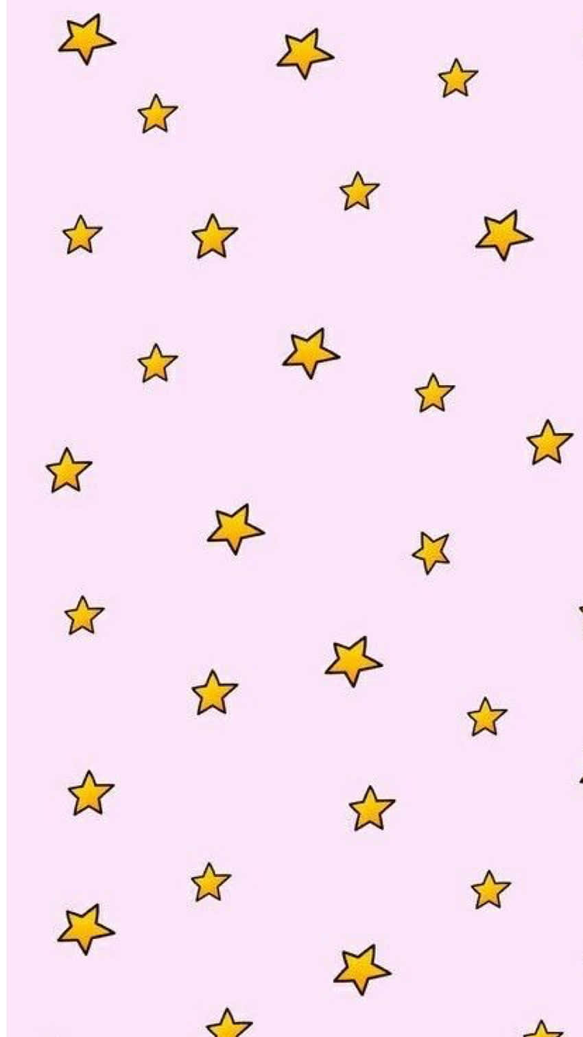 yellow outlined stars, soft pink background, playful scattered pattern, HD Phone Wallpaper