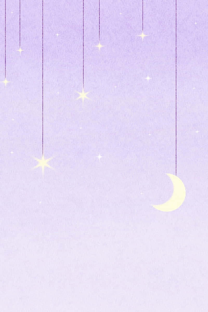 lavender sky, glowing stars, crescent moon, SD Phone Wallpaper