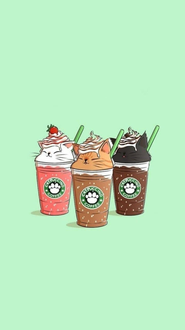 Cute Starbucks, neko drink cups, cartoon cats, HD Phone Wallpaper