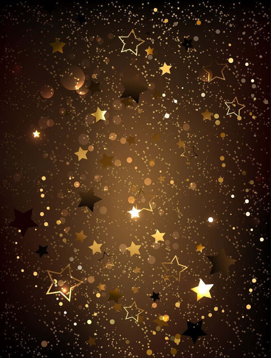 golden stars, glitter particles, dark brown background, SD Phone Wallpaper