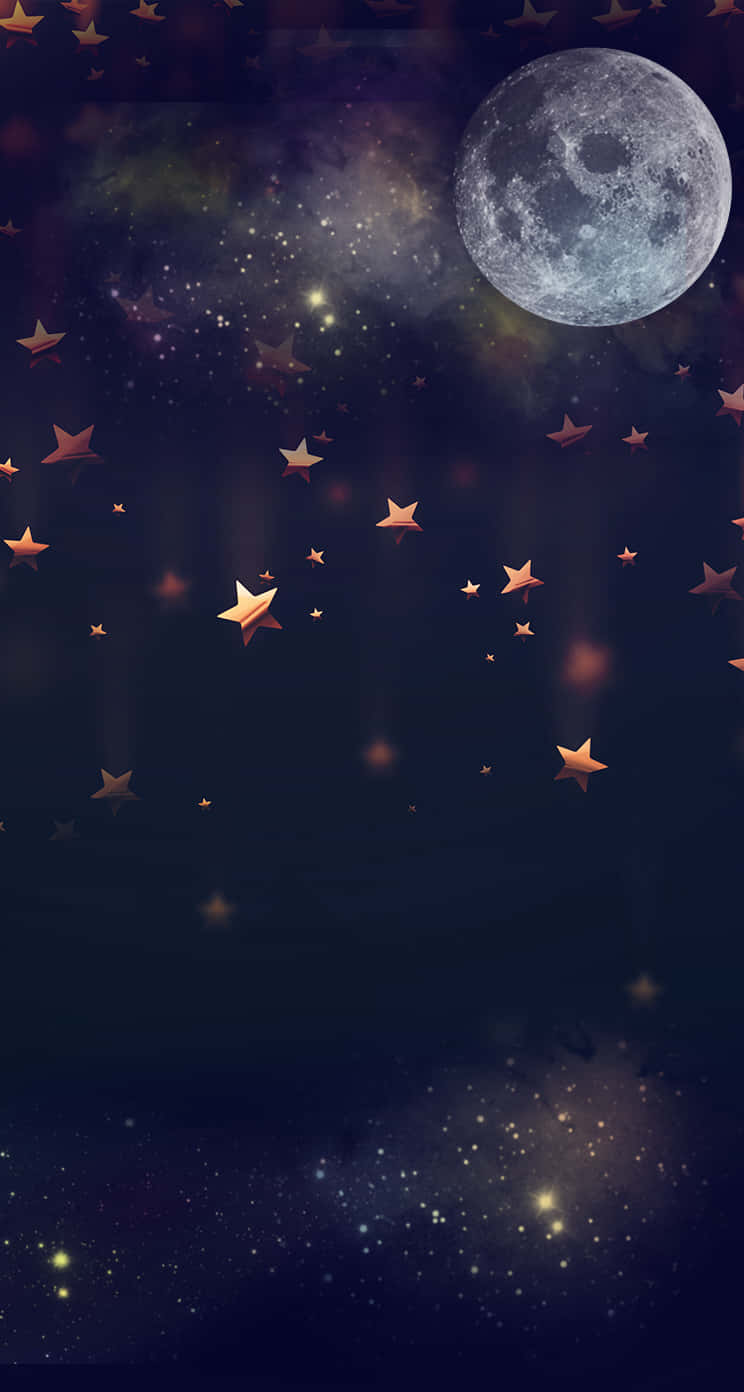 stars, golden stars, full moon, HD Phone Wallpaper
