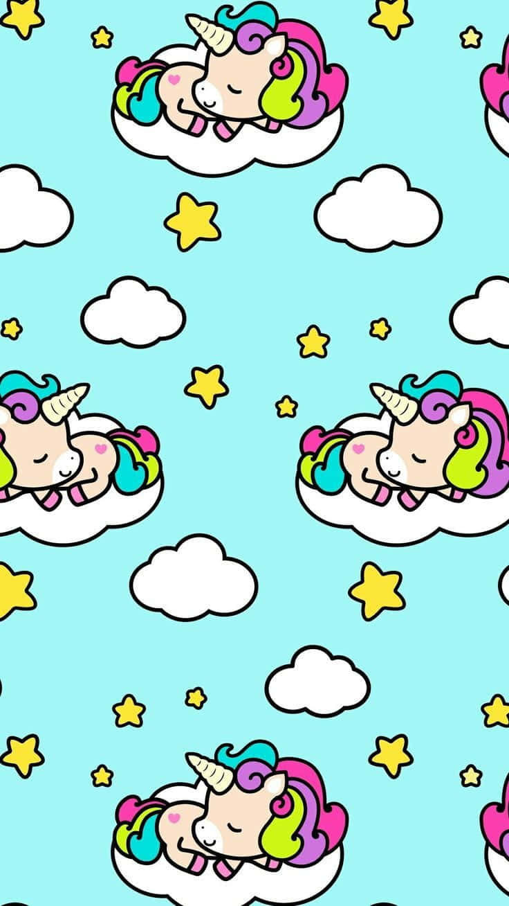 Cute Stars, cartoon unicorns, fluffy clouds, HD Phone Wallpaper
