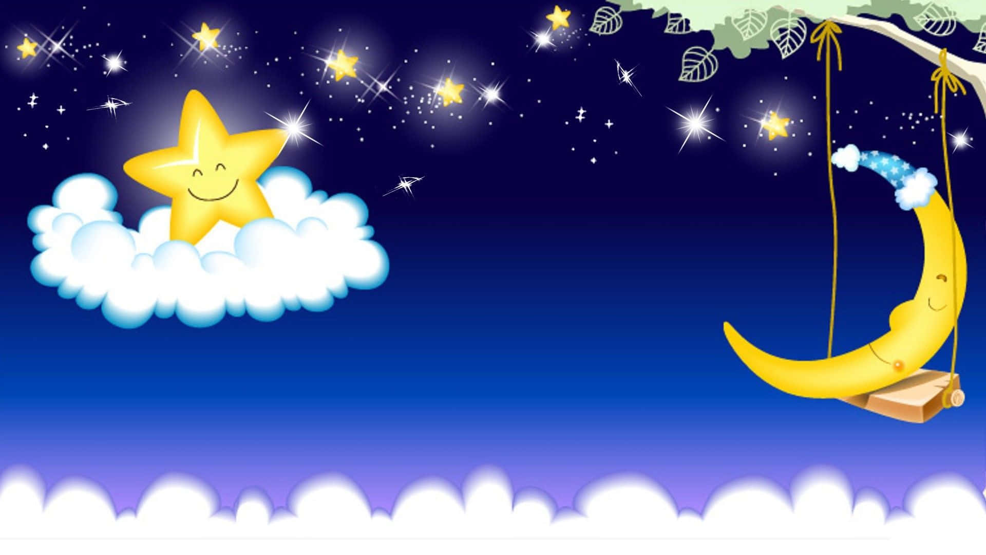 crescent moon, star, clouds, Full HD Desktop Wallpaper