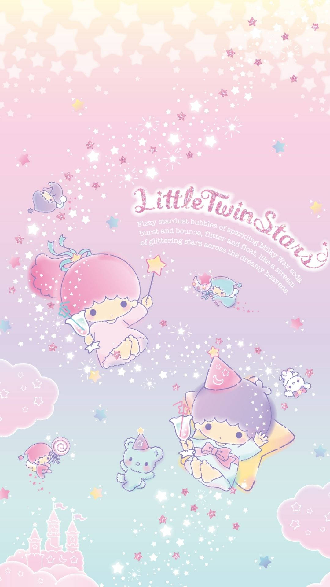 twin stars, sparkling stars, pastel clouds, Full HD Phone Wallpaper