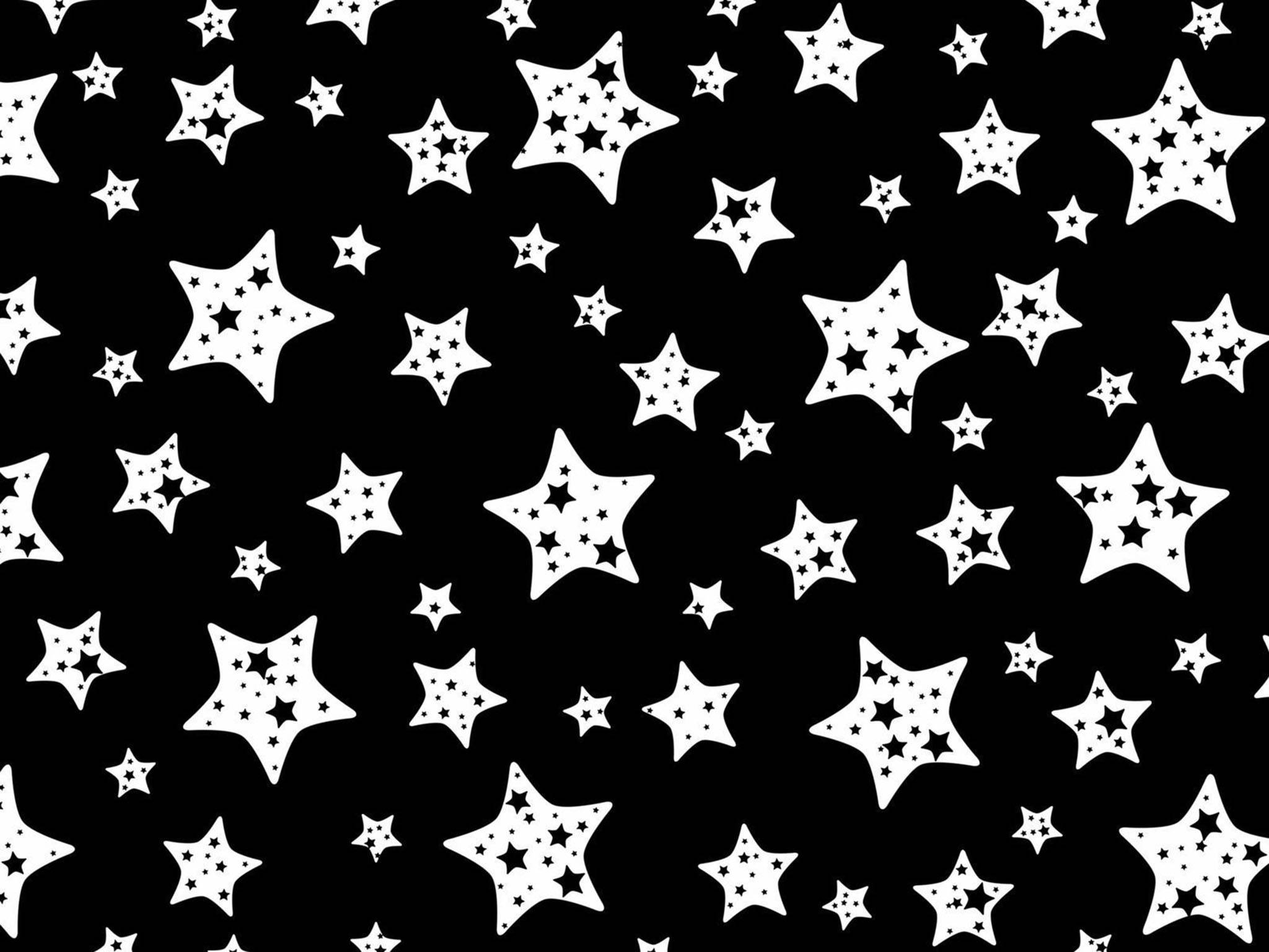 Stars Cool Pattern, black background, white stars, Full HD Desktop Wallpaper