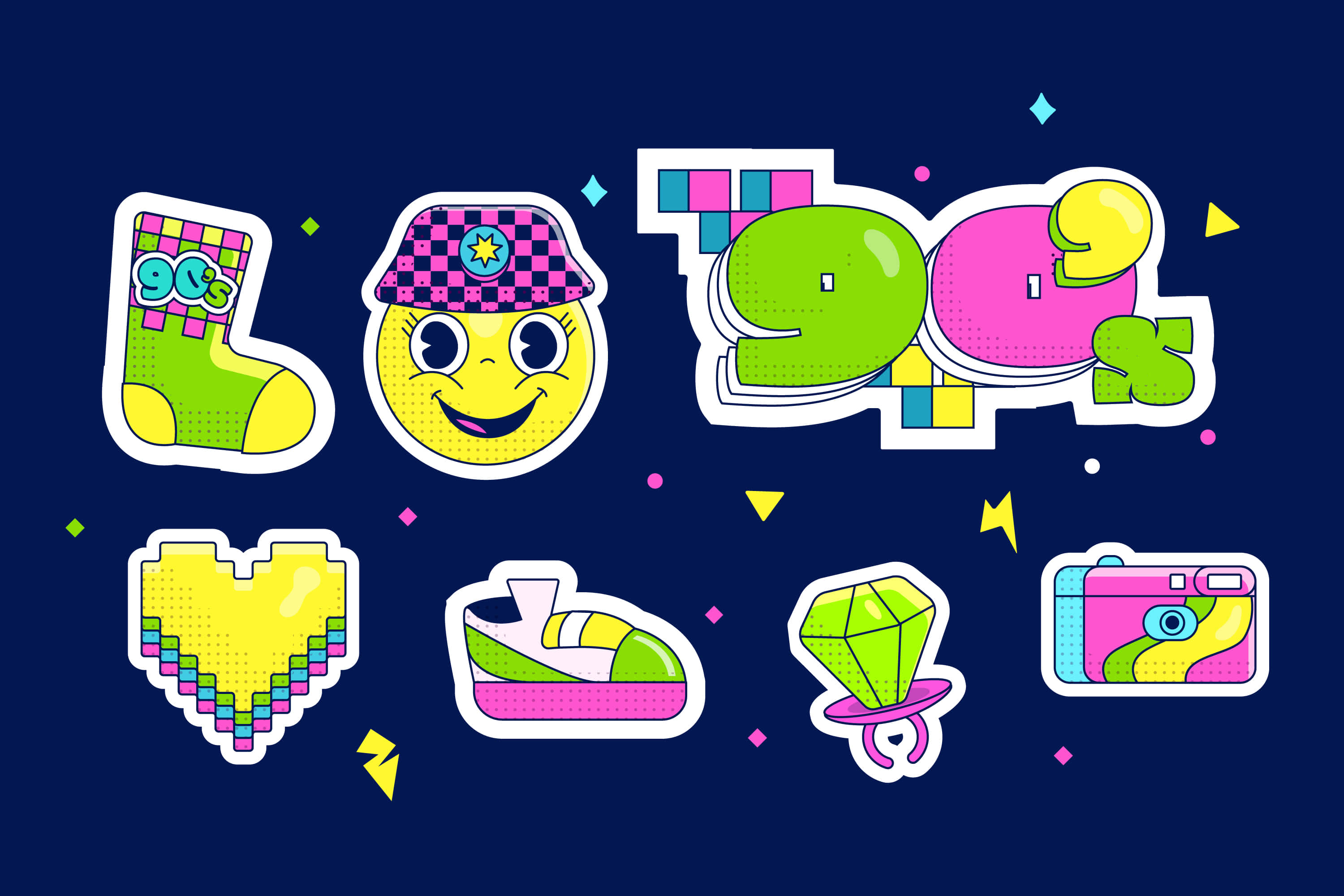 Cyber Y2 K Aesthetic, neon colors, pixel art, 2K Desktop Wallpaper