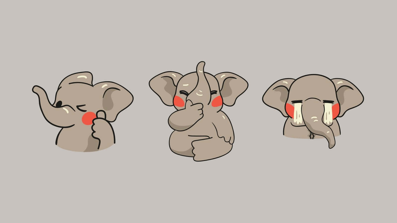 cute elephant emoticon stickers, cartoon elephants, blush, HD Desktop Wallpaper