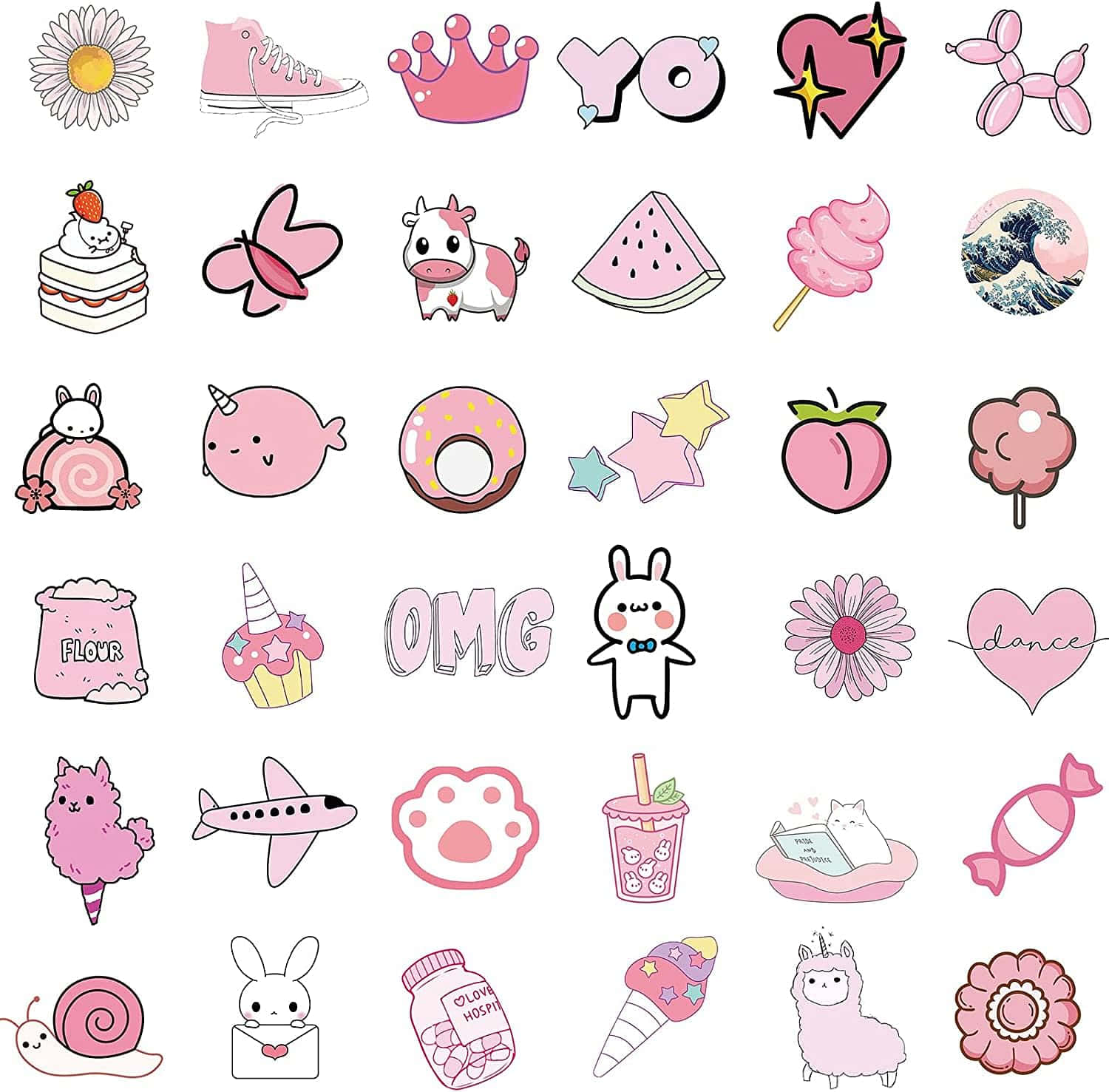 kawaii aesthetic, pink stickers, animals, HD Desktop Wallpaper
