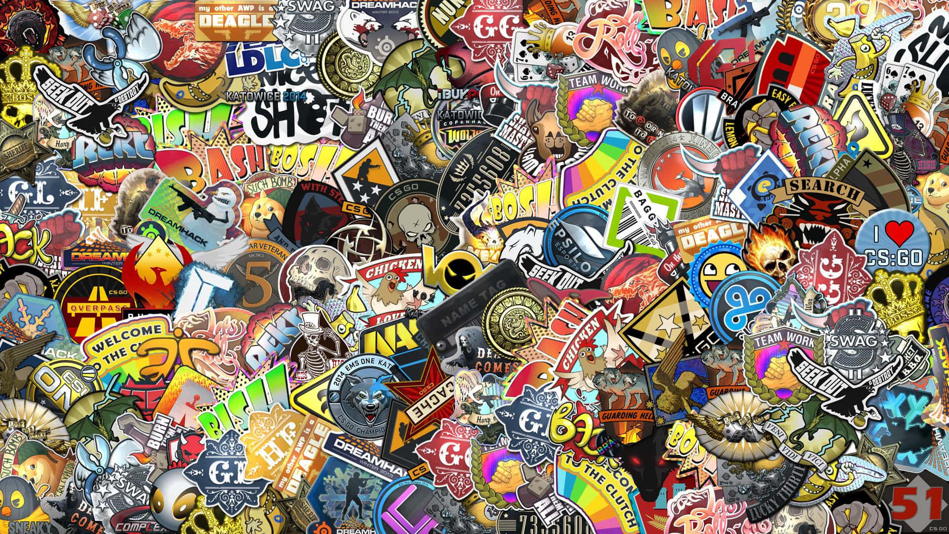 cute stickers, colorful gaming and pop culture stickers, dense vibrant pattern, Full HD Desktop Wallpaper