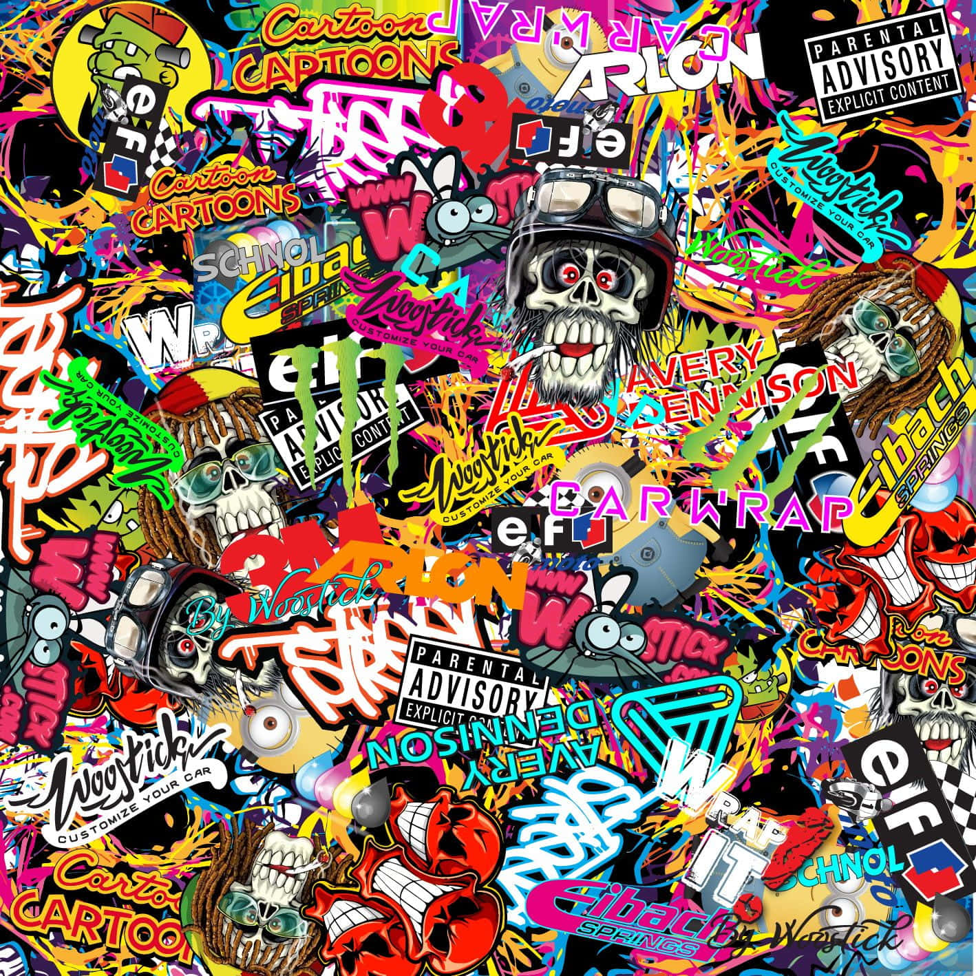 Cute Stickers, graffiti stickers, skulls cartoon characters, HD Desktop Wallpaper