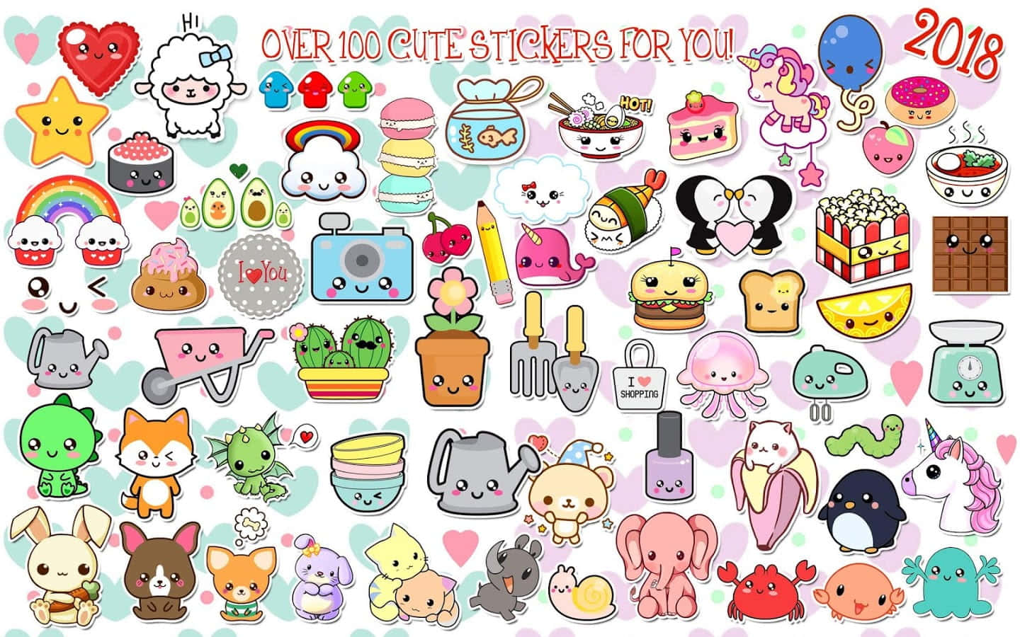 cute stickers, kawaii-style, pastel background, HD Desktop Wallpaper
