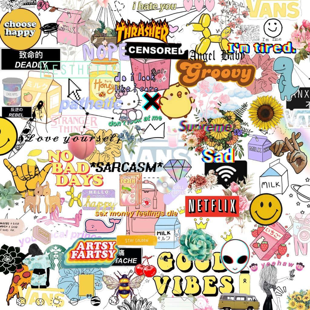 cute stickers, white background, pop culture quotes, SD Desktop Wallpaper