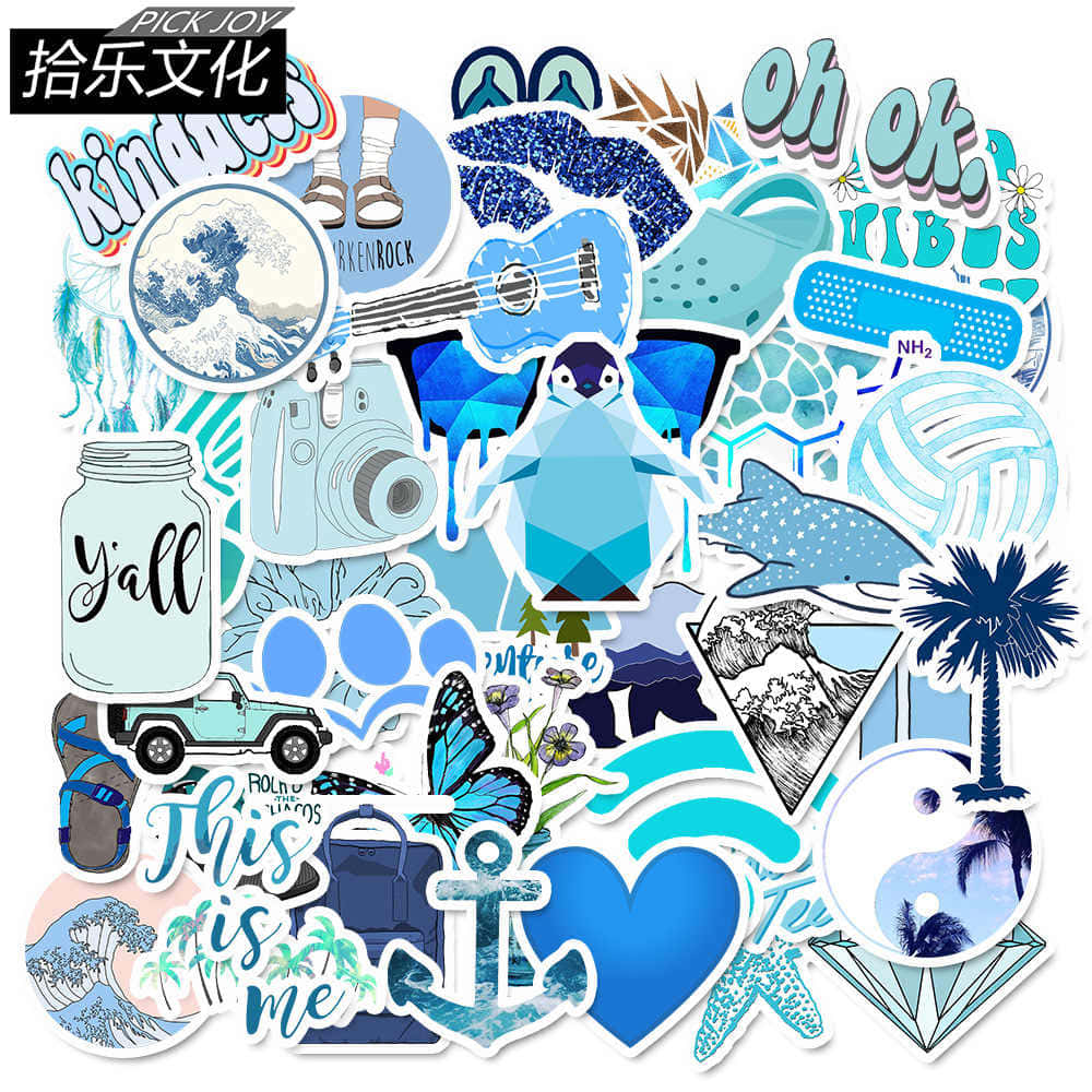 cute stickers, blue-themed, penguins, SD Desktop Wallpaper