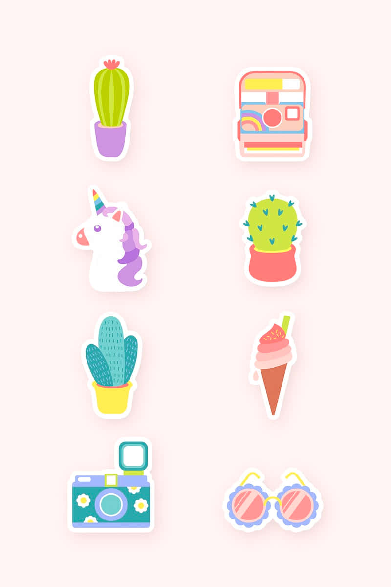 cute stickers, pastel-colored, cartoon stickers, SD Phone Wallpaper