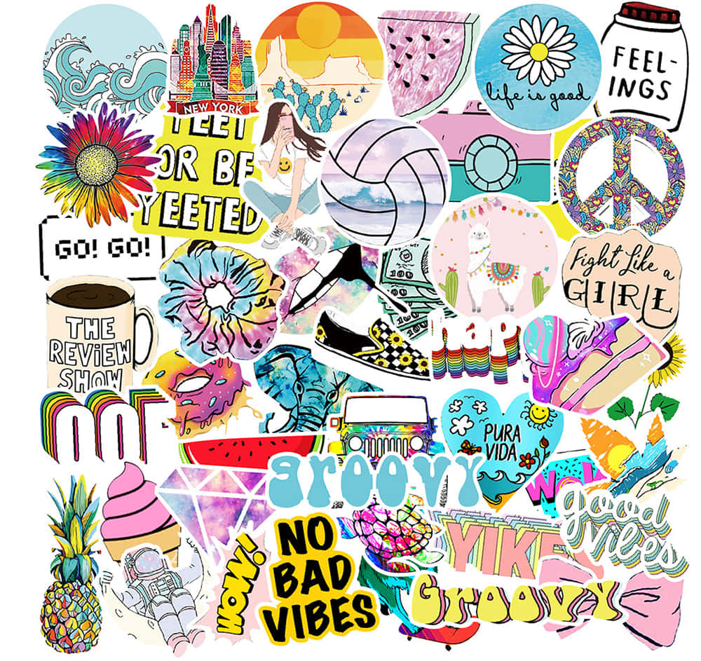 cute stickers, peace signs, watermelons, SD Desktop Wallpaper