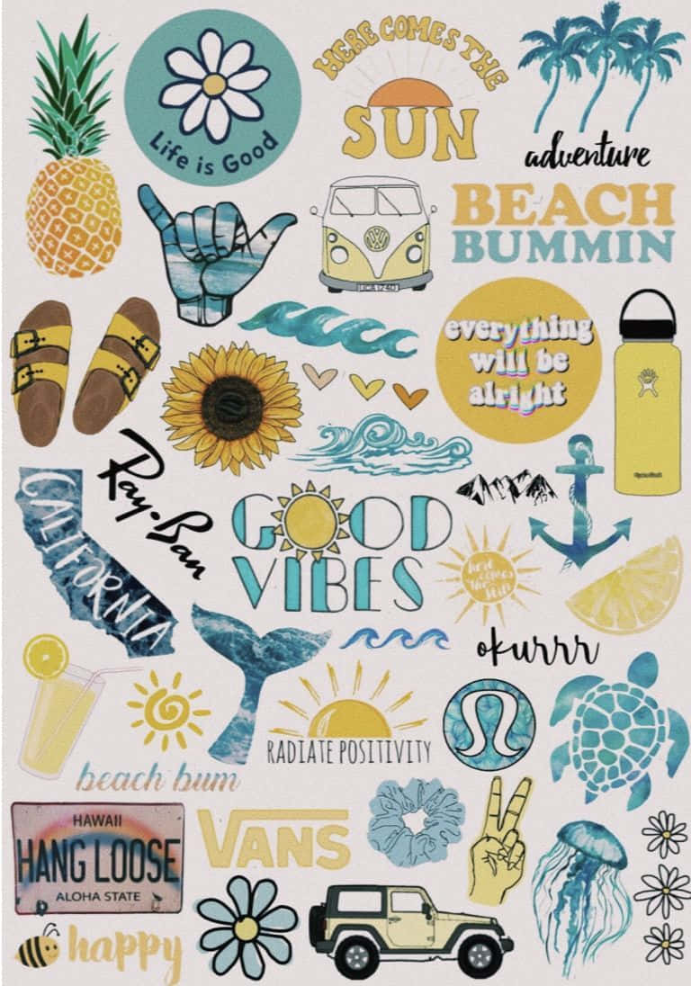 cute stickers, beach-themed stickers, pineapples, SD Phone Wallpaper