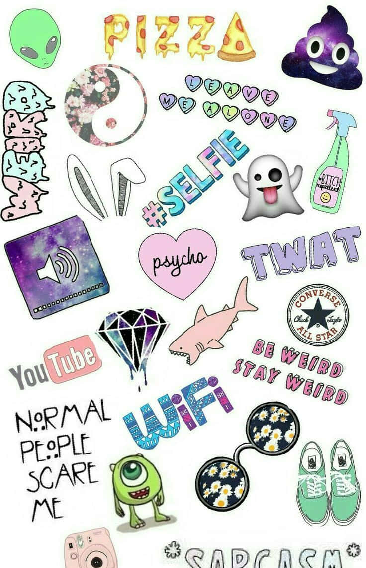 cute stickers, aliens, pizza, SD Phone Wallpaper