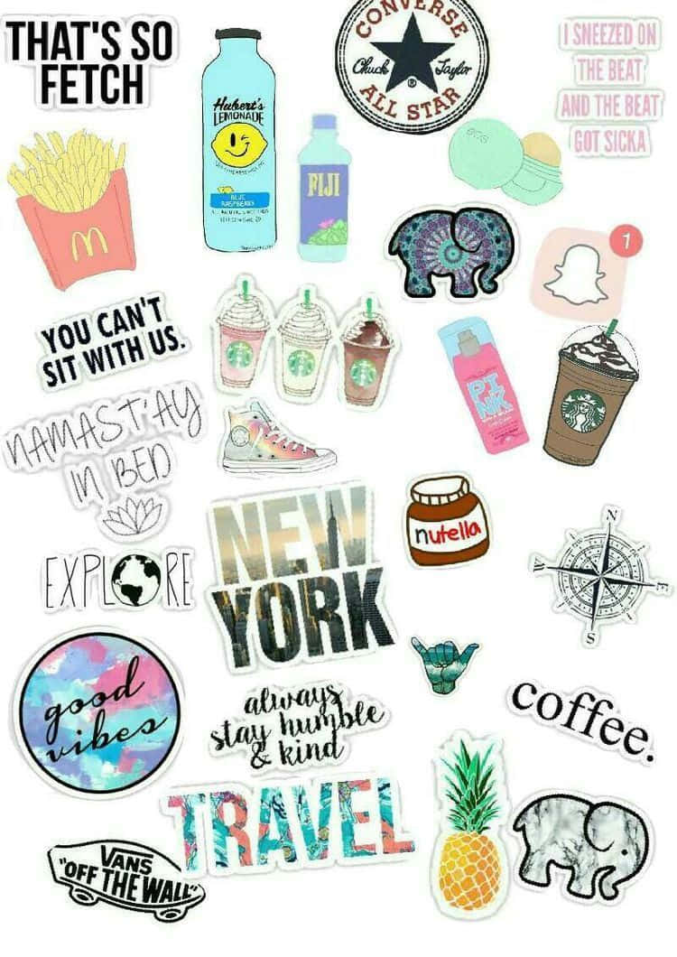 Cute and Vibrant Sticker Collection, fast food drinks brands, travel quotes, SD Phone Wallpaper