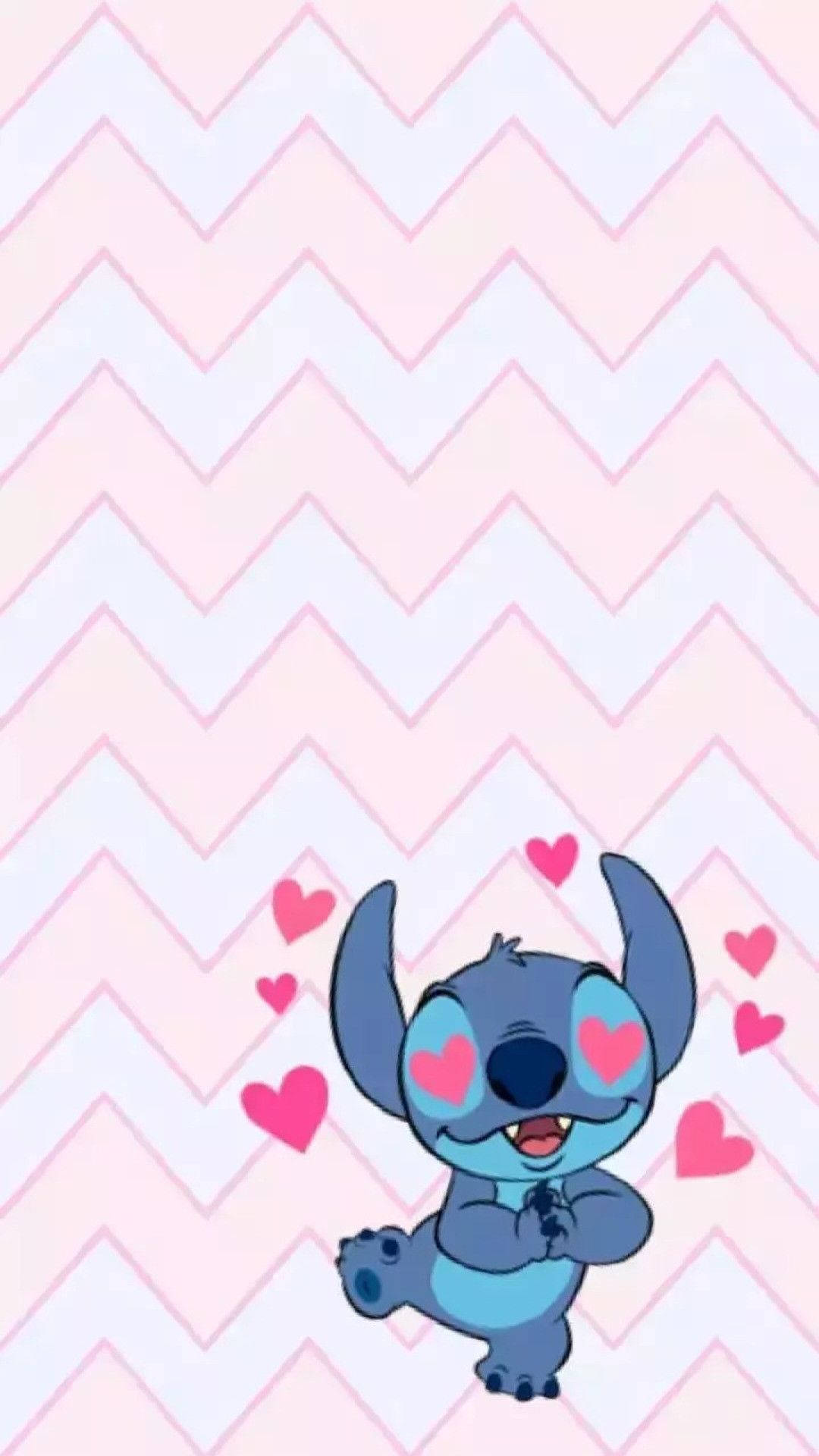 Cute Stitch, heart eyes, blue cartoon alien, Full HD Phone Wallpaper