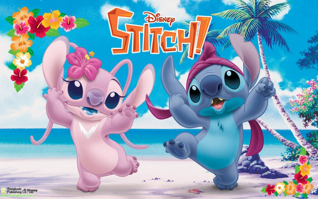 Stitch, angel, tropical beach, SD Desktop Wallpaper