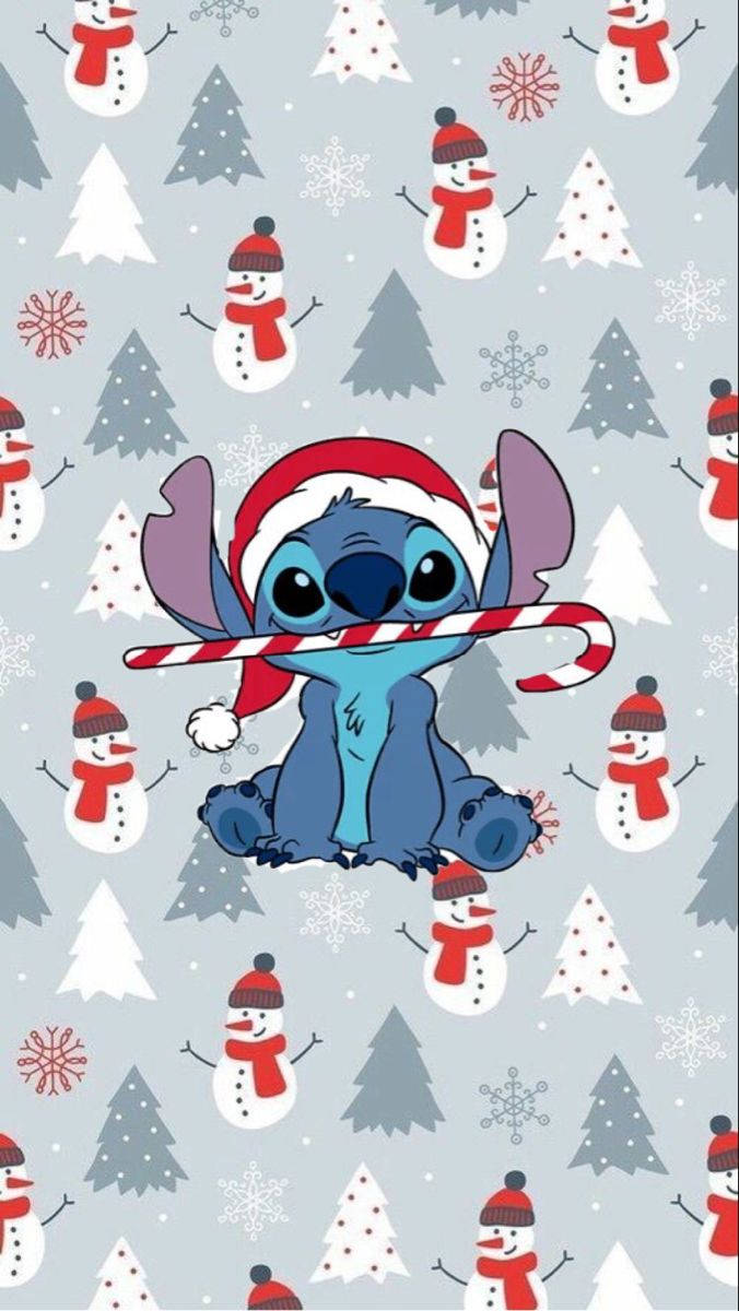 Stitch, Santa hat, candy cane, SD Phone Wallpaper