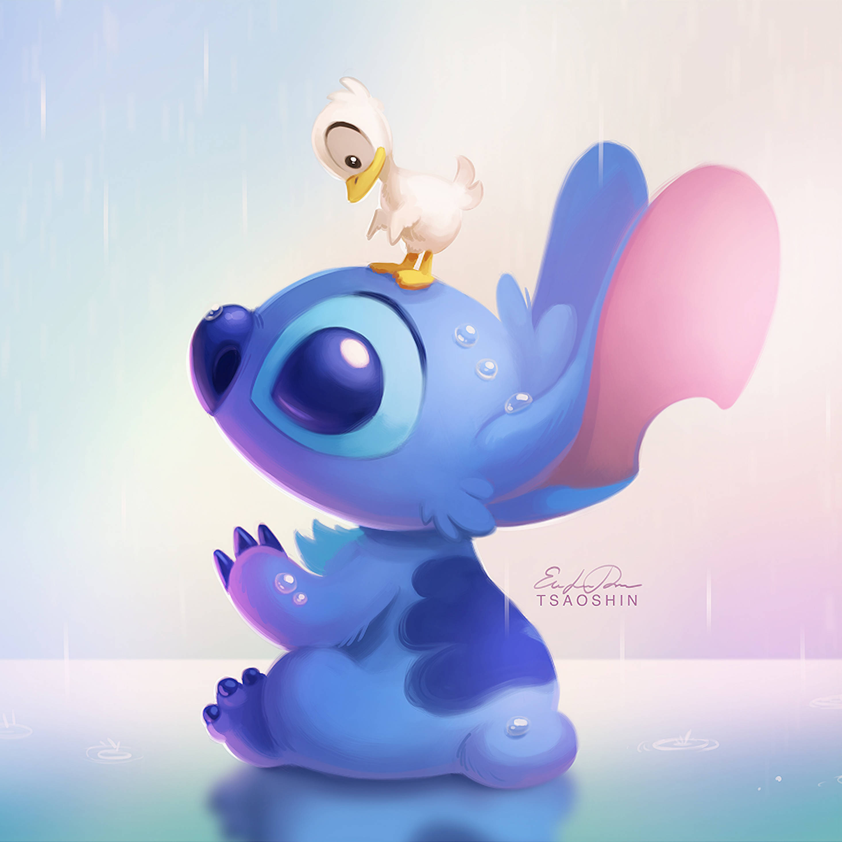iPad Pro, Cute Stitch, white duck, 2K Desktop Wallpaper